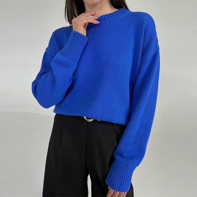 Pull à Manches Longues à Col Rond pour Femme
