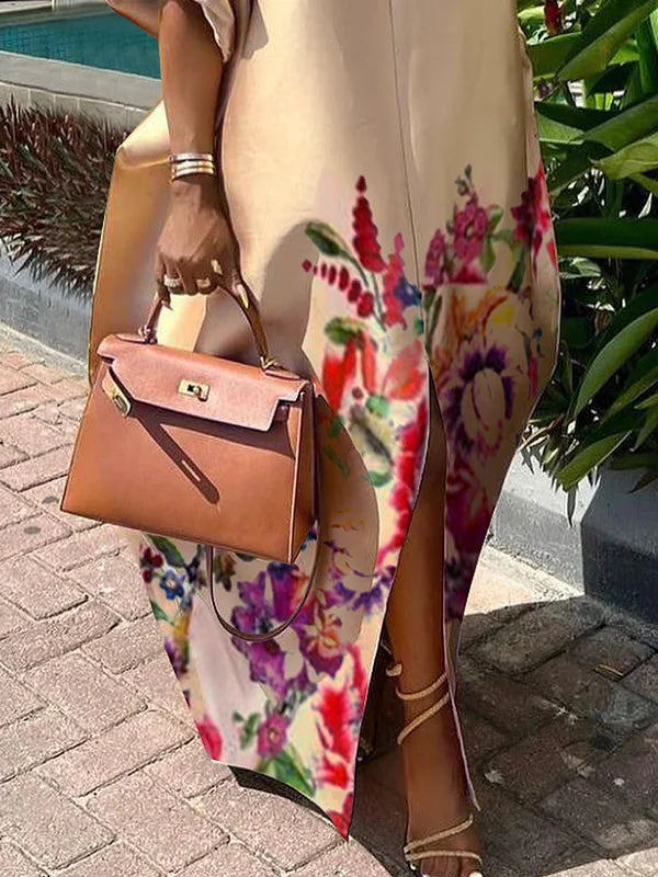 Floral Long Dress with Puff Sleeves