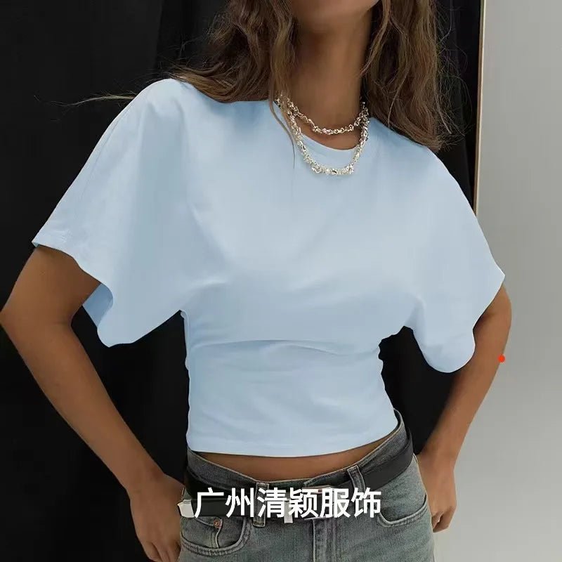 T-Shirt Court Femme à Col Rond
