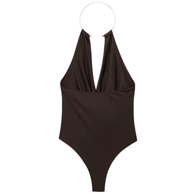 Body Femme Marron à Col Halter