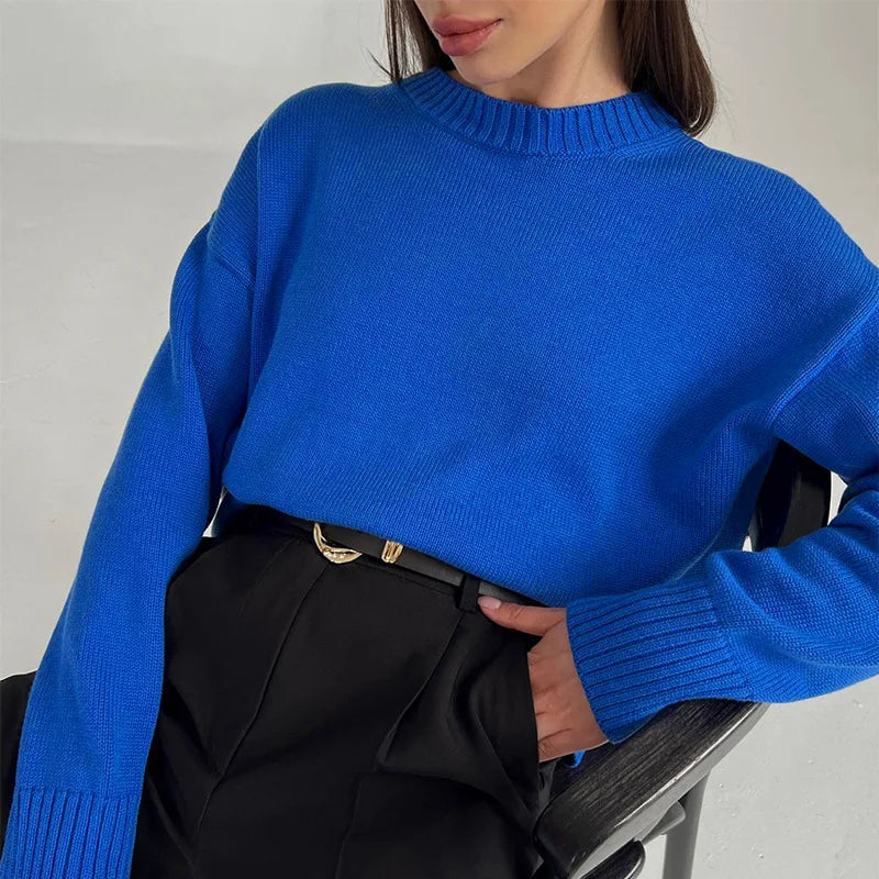 Pull à Manches Longues à Col Rond pour Femme