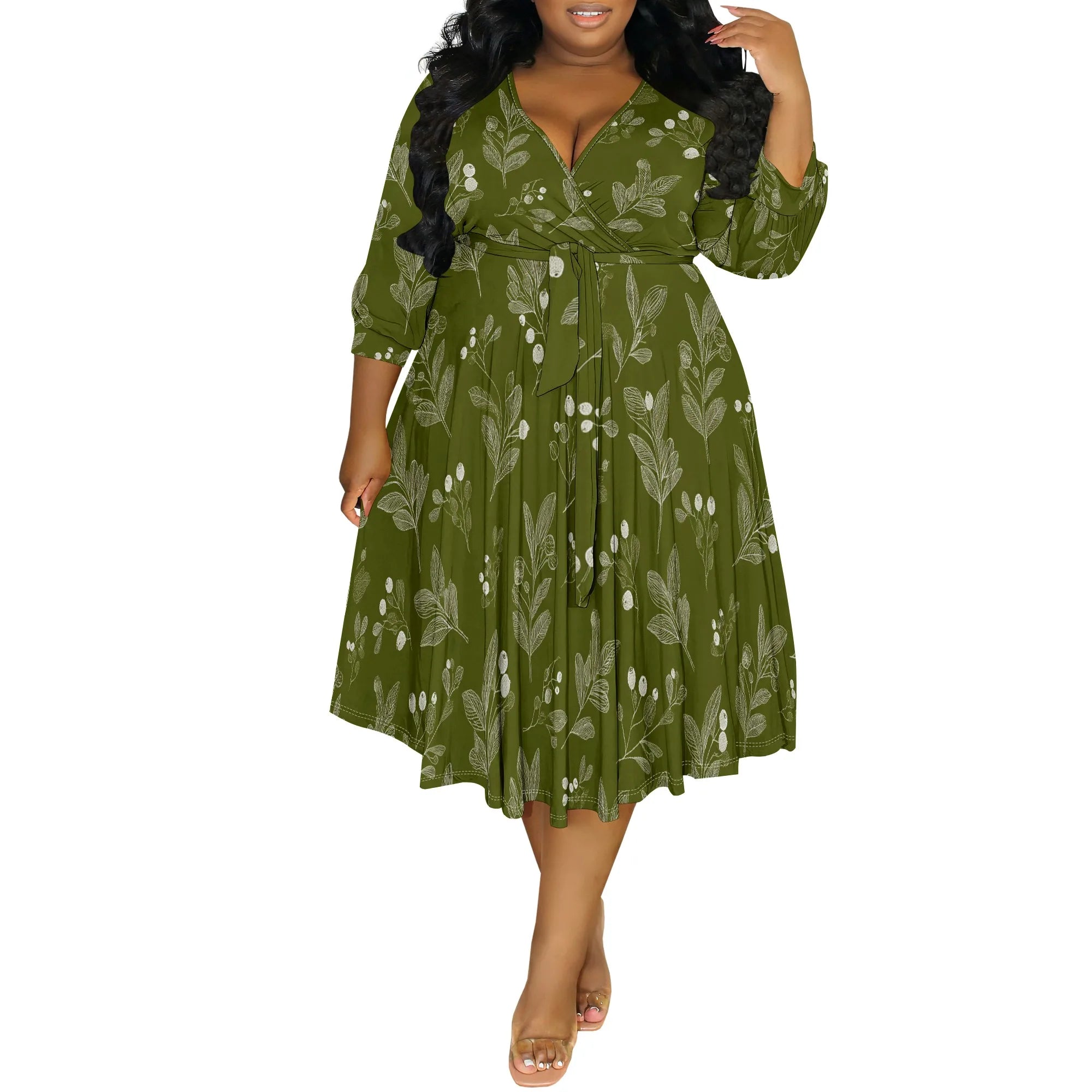 Robe Portefeuille Feuillage Olive