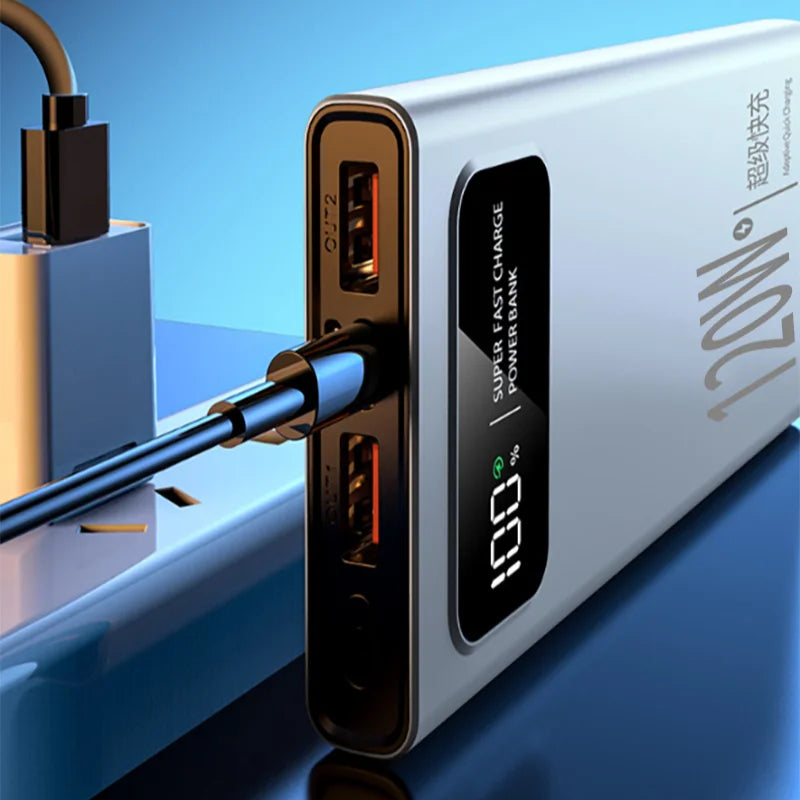 Portable Power Bank with Built-in Cables and Digital Display