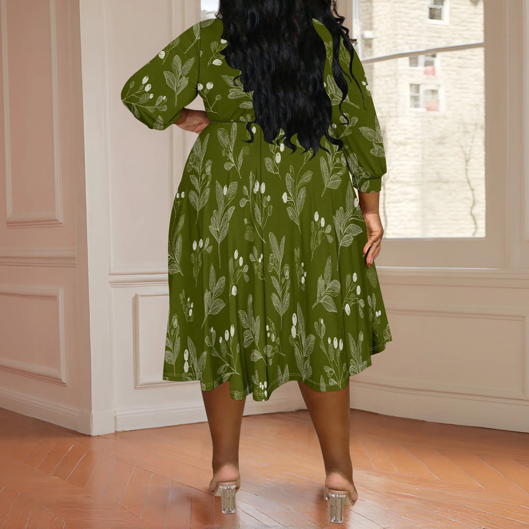 Robe Portefeuille Feuillage Olive