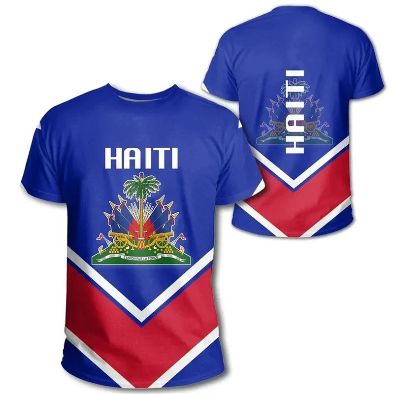 Summer New 3D Caribbean Sea Haiti Flag Printing T Shirt Men Fashion Cool Short Sleeves Women Hawaiian Y2k Tee Shirts Vintage Top