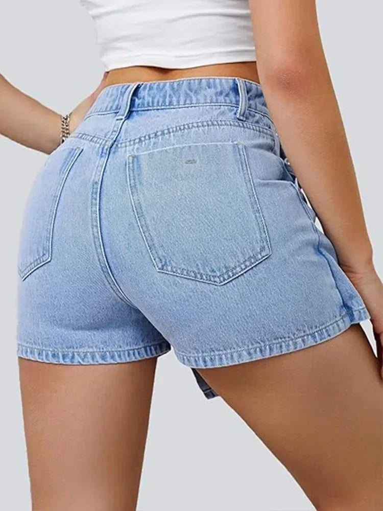 Jupe-Short Femme en Jean Taille Haute Asymétrique