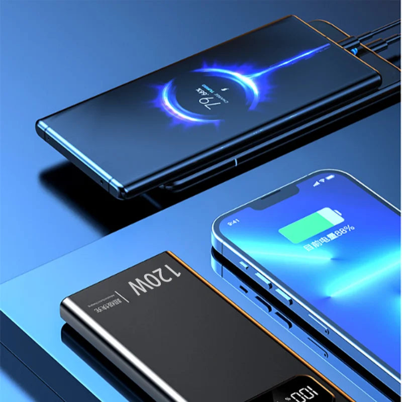 Portable Power Bank with Built-in Cables and Digital Display