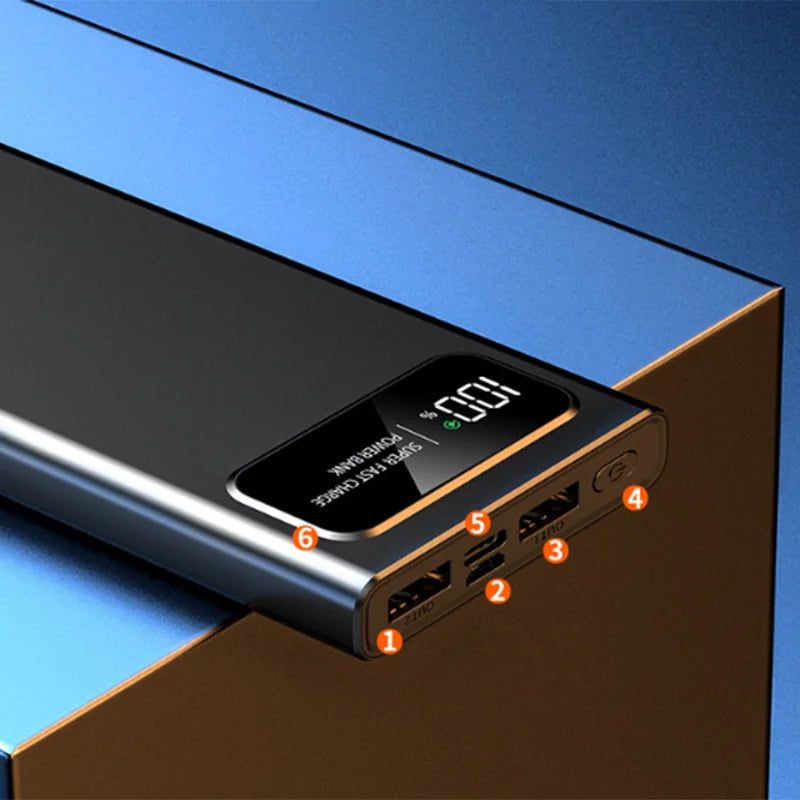 Portable Power Bank with Built-in Cables and Digital Display