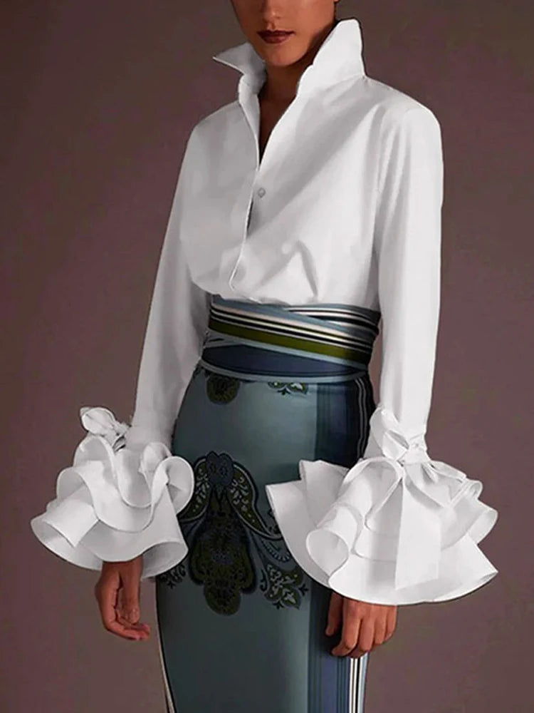 Chemisier Chic manches évasées avec nœud décoratif,