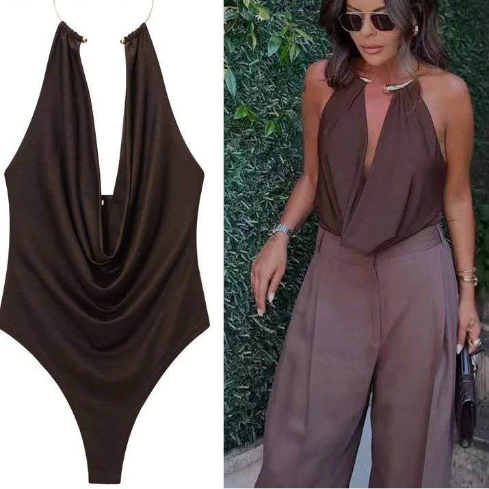 Body Femme Marron à Col Halter