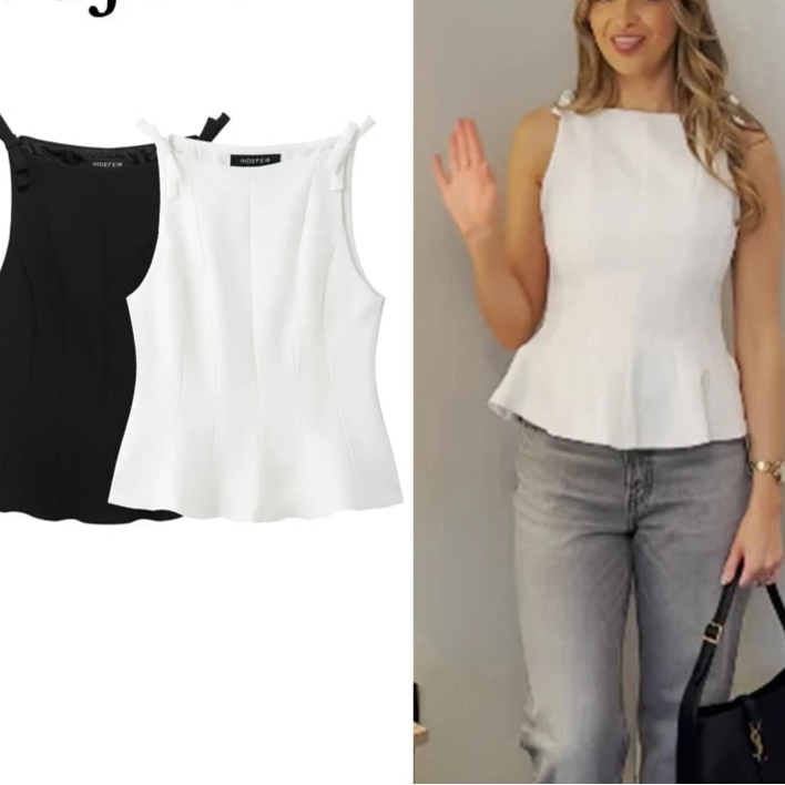 Top Sans Manches avec Nœud Blanc