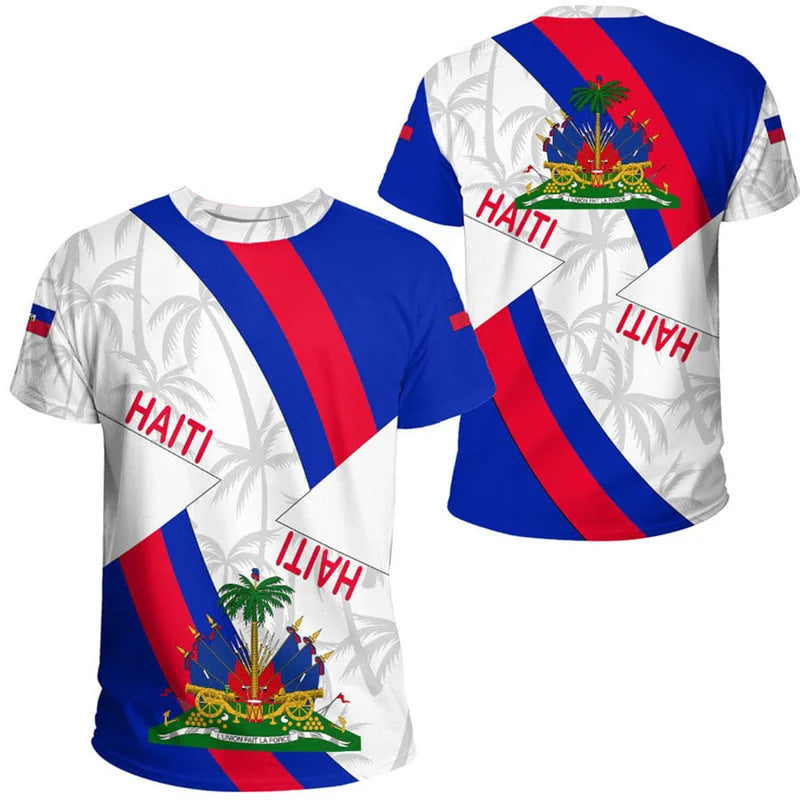 Summer New 3D Caribbean Sea Haiti Flag Printing T Shirt Men Fashion Cool Short Sleeves Women Hawaiian Y2k Tee Shirts Vintage Top