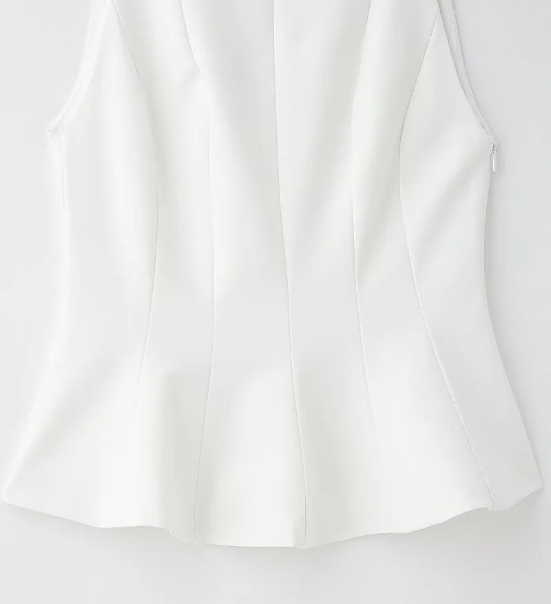 Top Sans Manches avec Nœud Blanc