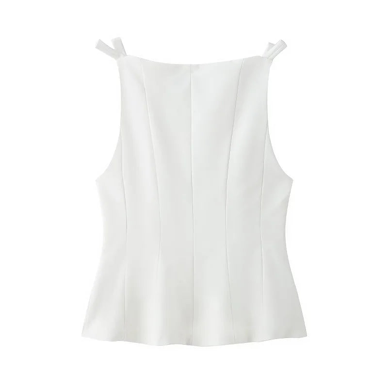 Top Sans Manches avec Nœud Blanc