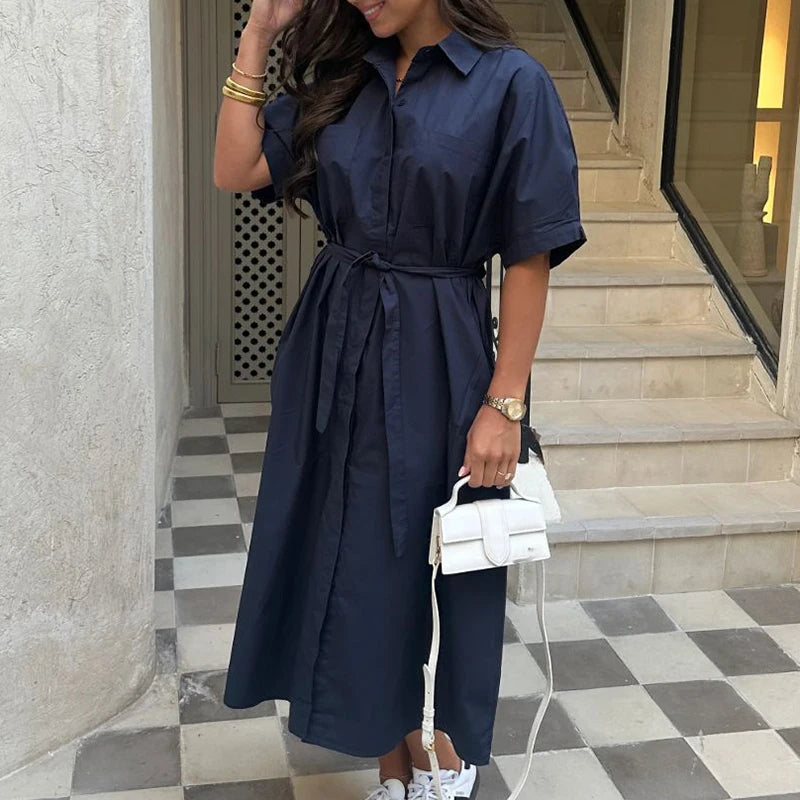 Robe Longue Boutonnée Femme – Look Classique, Silhouette Structurée