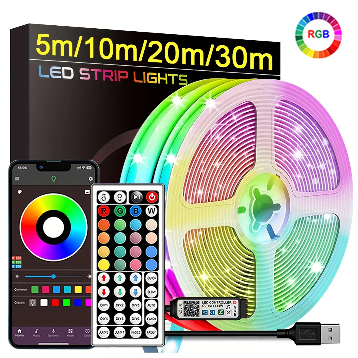 Ruban LED RGB Intelligent 5 m, 10 m, 20 m ou 30 m