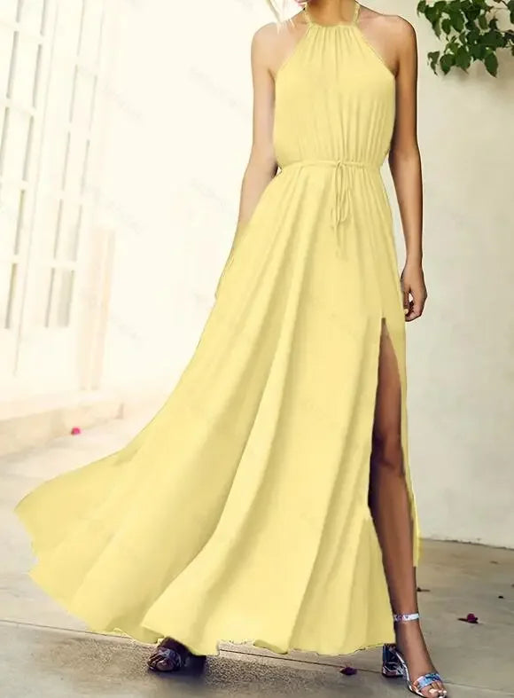 Robe Longue Bohème d'Été avec Fente Haute