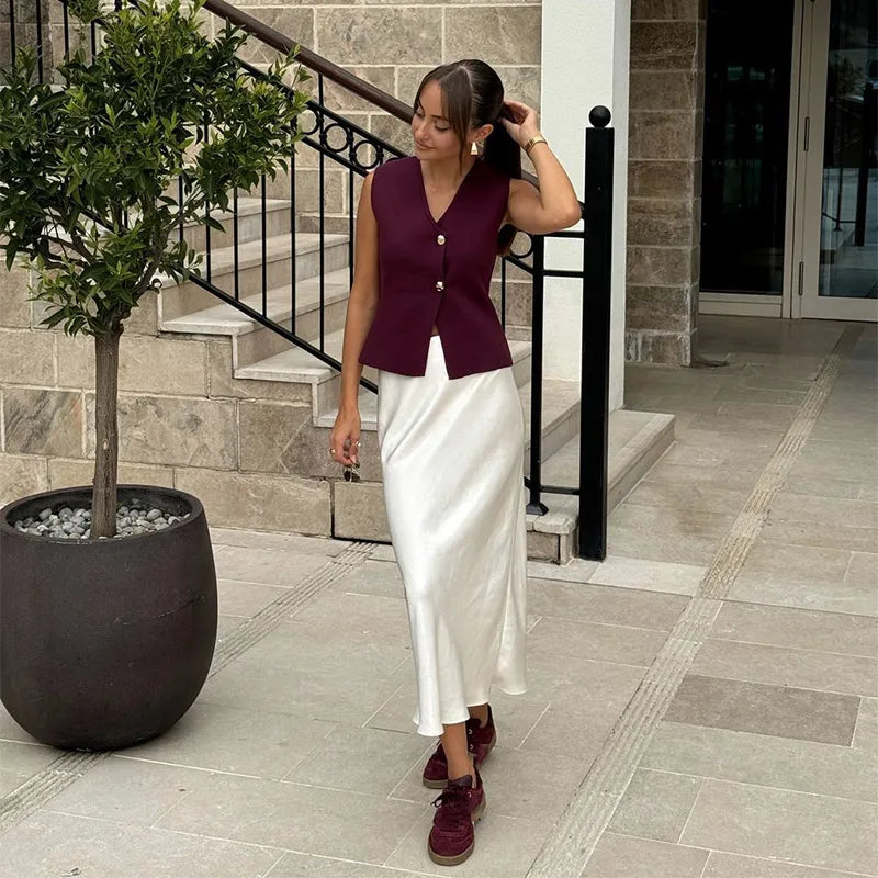 Gilet Sans Manches Doré Femme