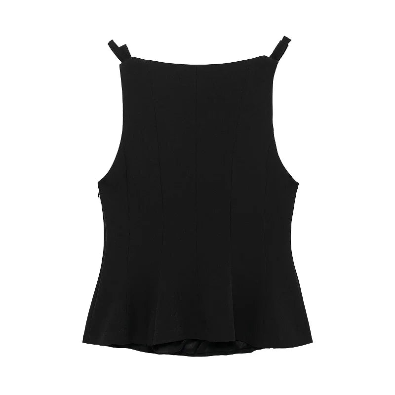 Top Sans Manches avec Nœud Blanc