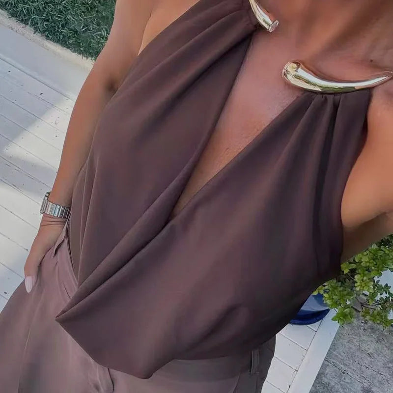 Body Femme Marron à Col Halter