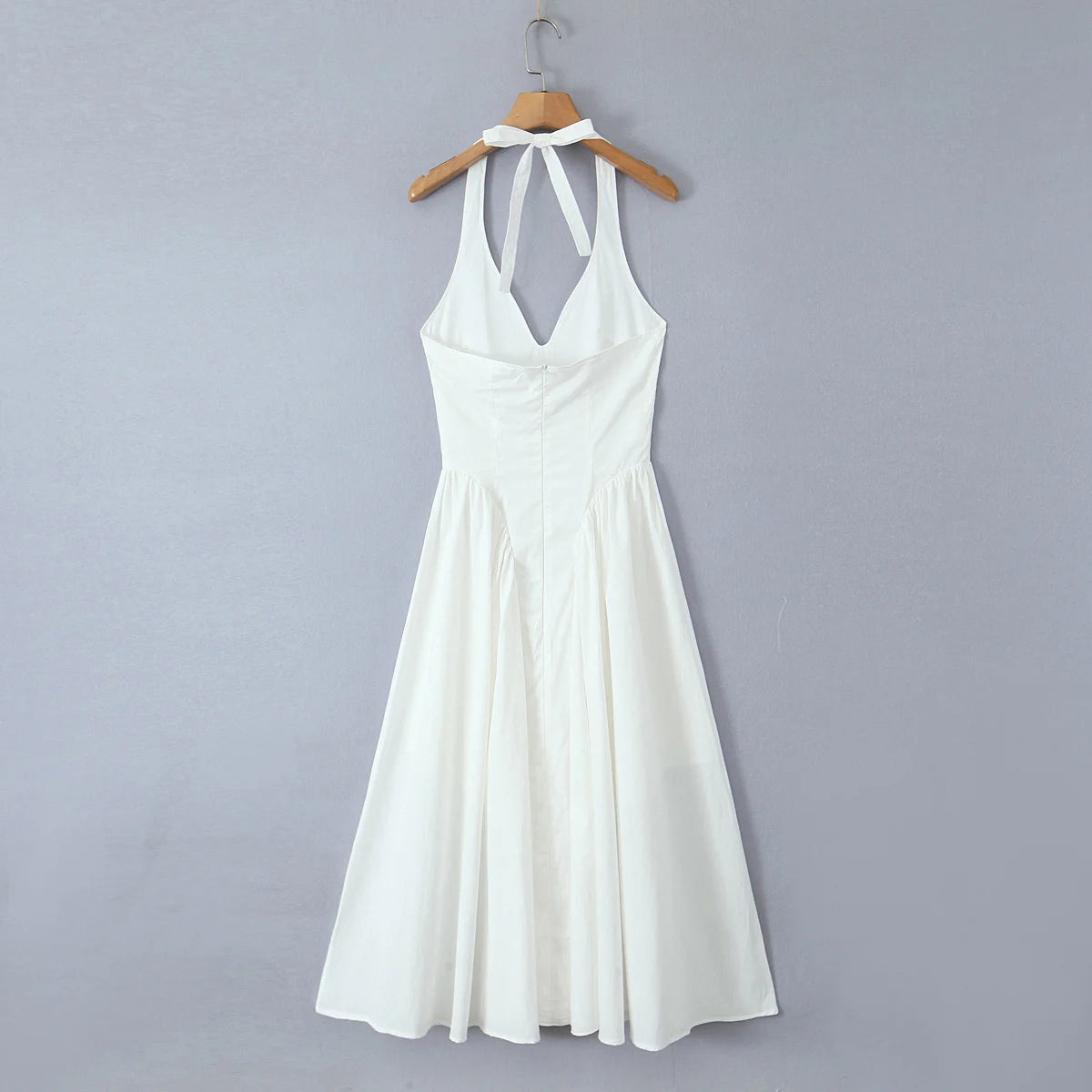 YENKYE Sexy Backless Green Elegant Halter Dress For Women Low Waist A-line Midi Summer Evening Party Dresses Cotton Robe