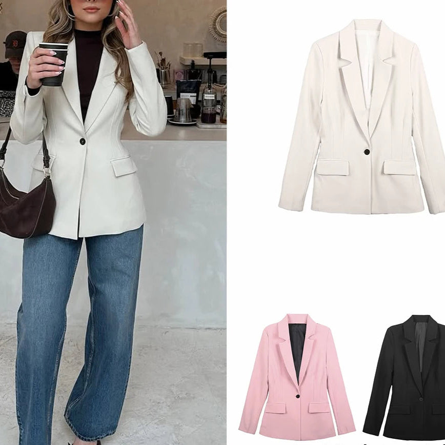 Blazer élégant pour femme coupe ajustée, parfait pour un look professionnel et chic. & Chemisier féminin en tissu léger style moderne et confortable pour toutes les occasions.