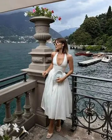 YENKYE Sexy Backless Green Elegant Halter Dress For Women Low Waist A-line Midi Summer Evening Party Dresses Cotton Robe