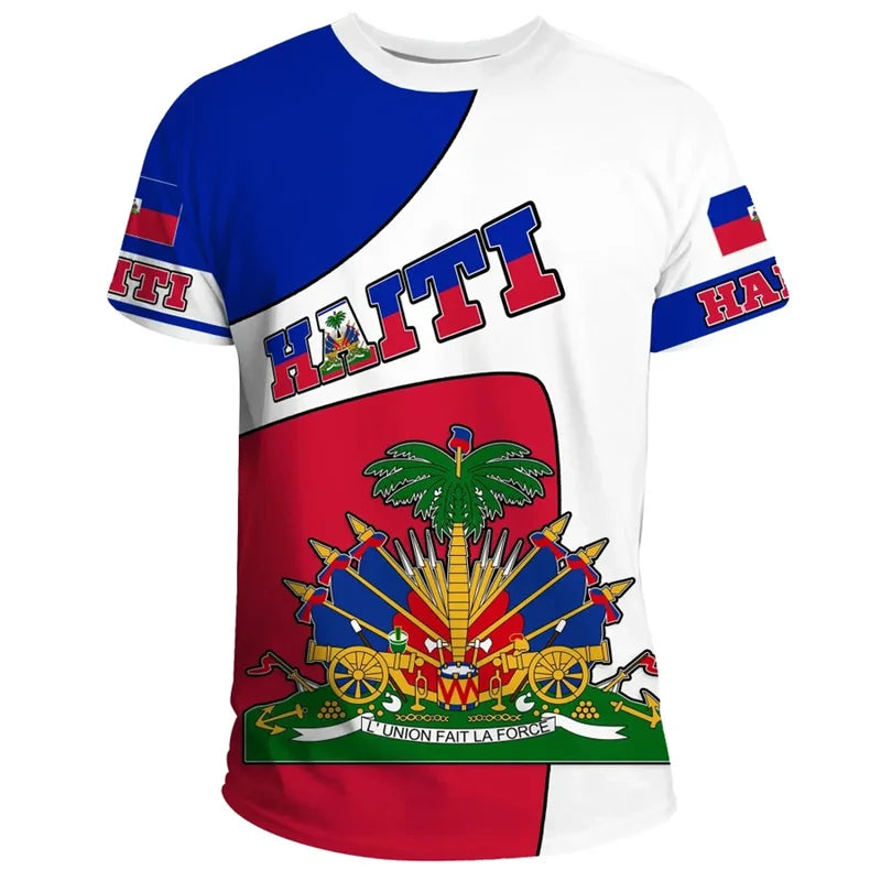 Summer New 3D Caribbean Sea Haiti Flag Printing T Shirt Men Fashion Cool Short Sleeves Women Hawaiian Y2k Tee Shirts Vintage Top