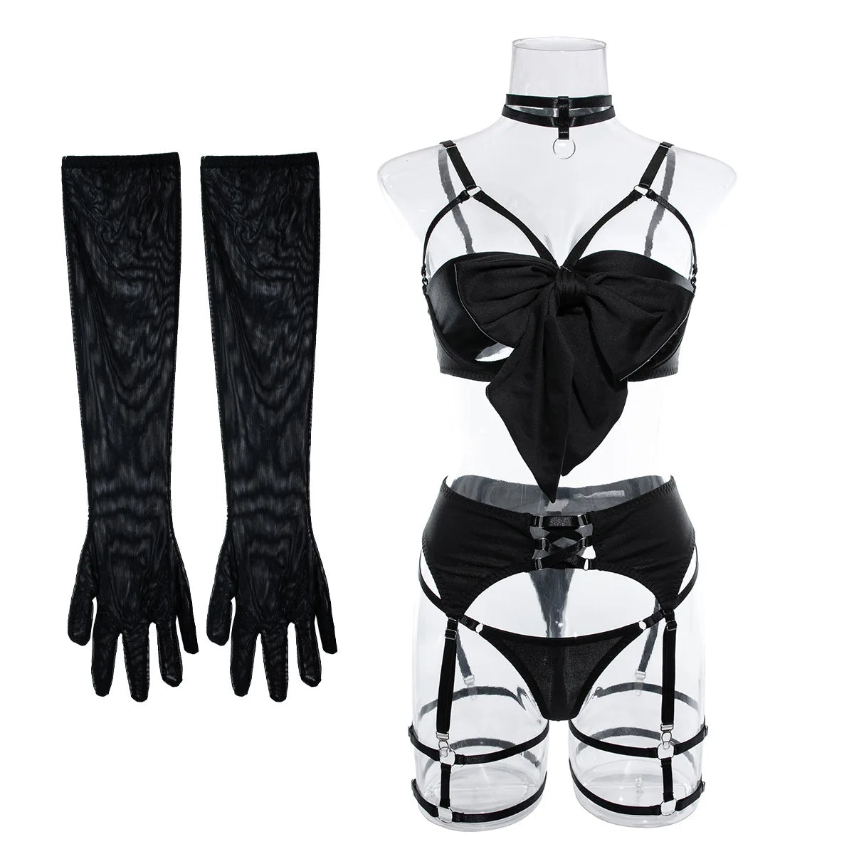 Ensemble Lingerie Sexy Noir 4 Pièces
