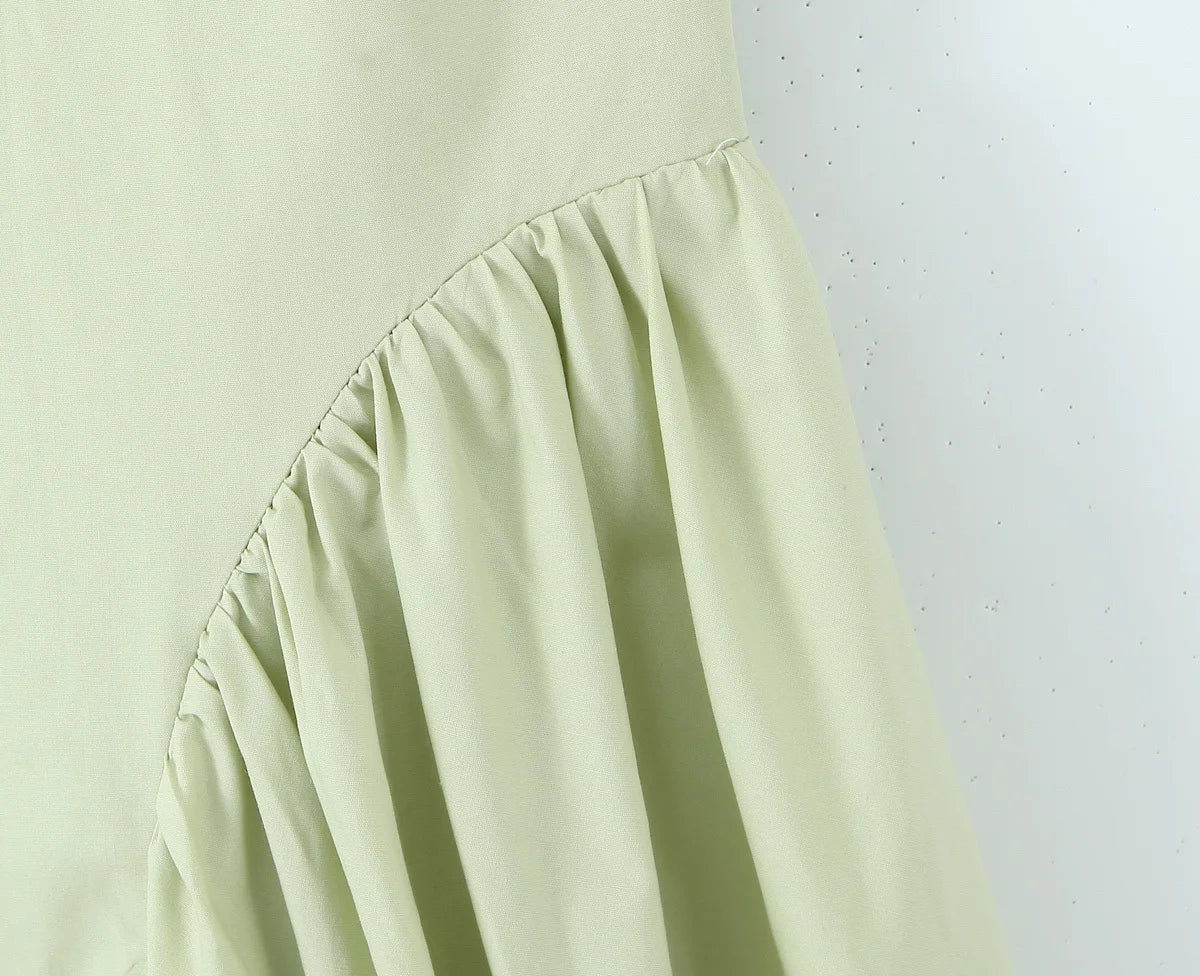 YENKYE Sexy Backless Green Elegant Halter Dress For Women Low Waist A-line Midi Summer Evening Party Dresses Cotton Robe