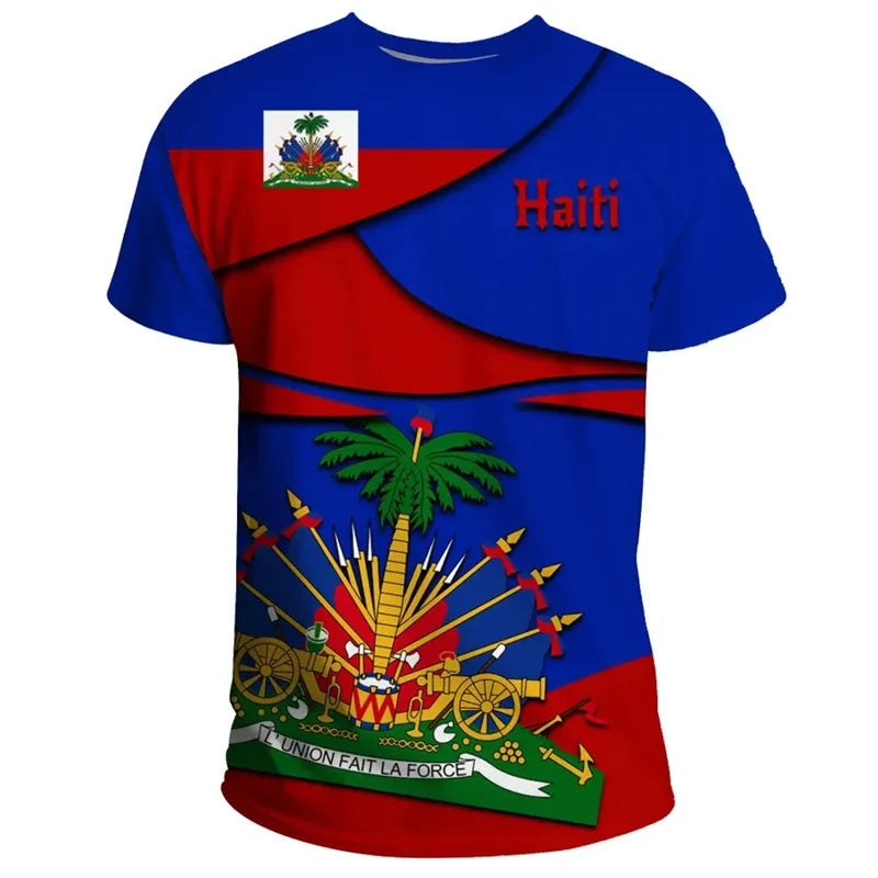 Summer New 3D Caribbean Sea Haiti Flag Printing T Shirt Men Fashion Cool Short Sleeves Women Hawaiian Y2k Tee Shirts Vintage Top