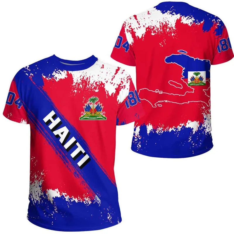 Summer New 3D Caribbean Sea Haiti Flag Printing T Shirt Men Fashion Cool Short Sleeves Women Hawaiian Y2k Tee Shirts Vintage Top
