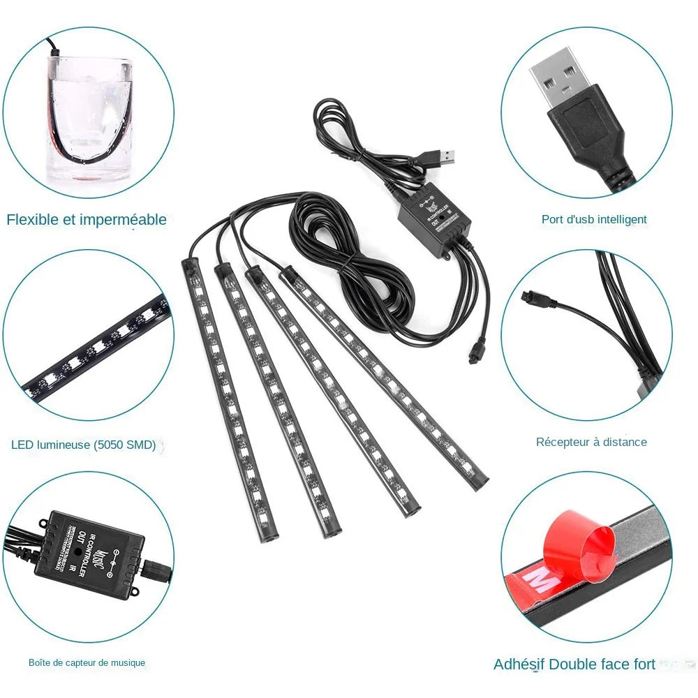 Kit d'Éclairage Ambiant LED Néon pour Intérieur de Voiture