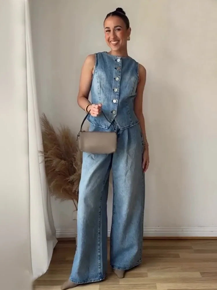 Ensemble 2 pièces en jean pour femme