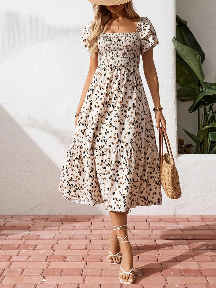 Robe d'Été 2025 Grande Taille – Imprimé Floral Intégral à Col Montant