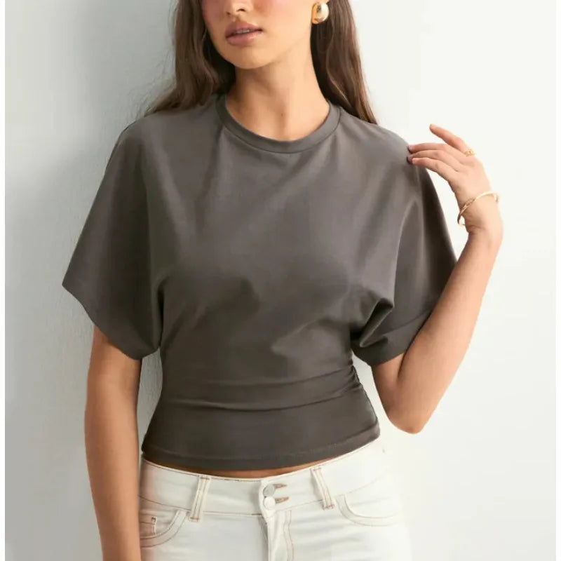 T-Shirt Court Femme à Col Rond