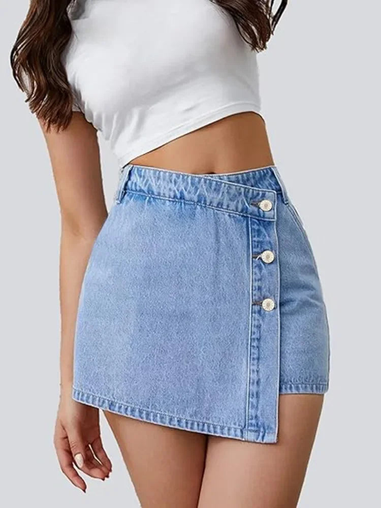 Jupe-Short Femme en Jean Taille Haute Asymétrique