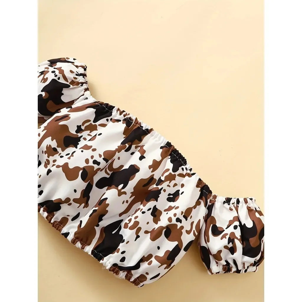 Leopard Print Off Shoulder Top and Bow Skirt