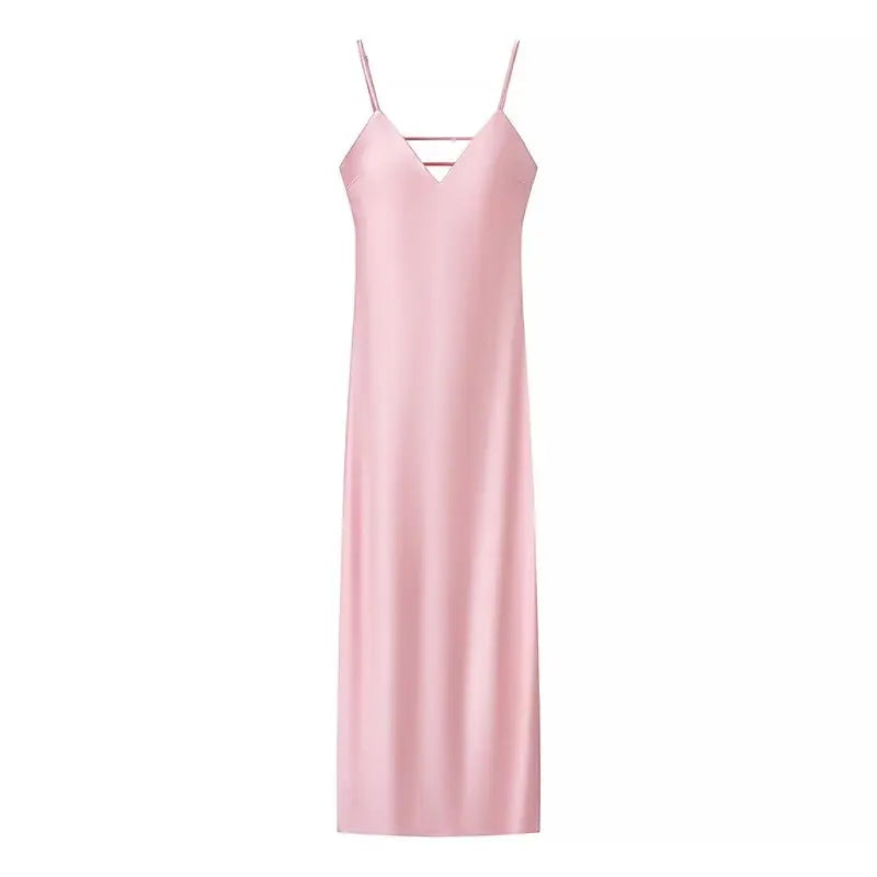 Robe Longue Satinée Jaune Femme
