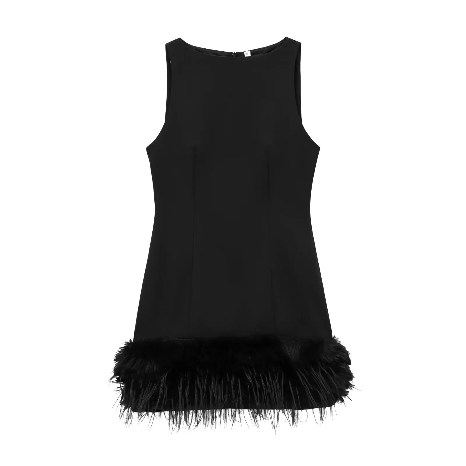 Mini Robe Noire Sexy avec Plumes