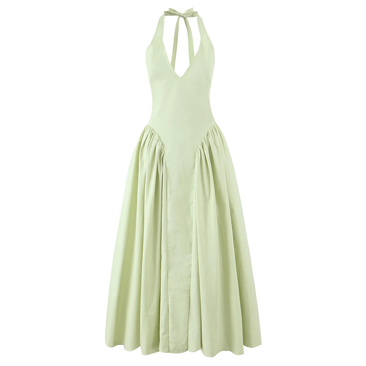 YENKYE Sexy Backless Green Elegant Halter Dress For Women Low Waist A-line Midi Summer Evening Party Dresses Cotton Robe
