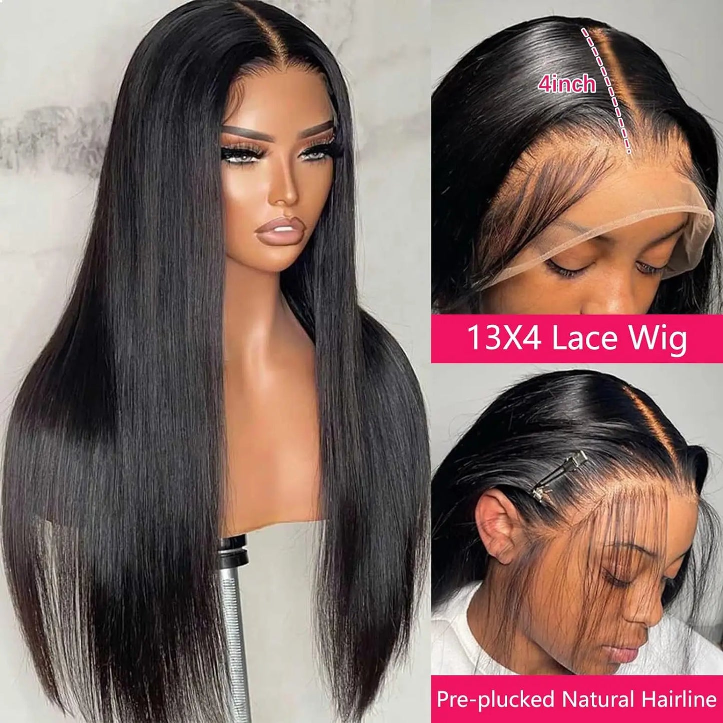 Perruque cheveux humains lisse transparente