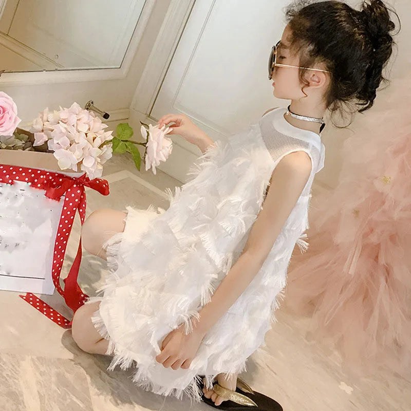 Girl's feather dress with bow at the back