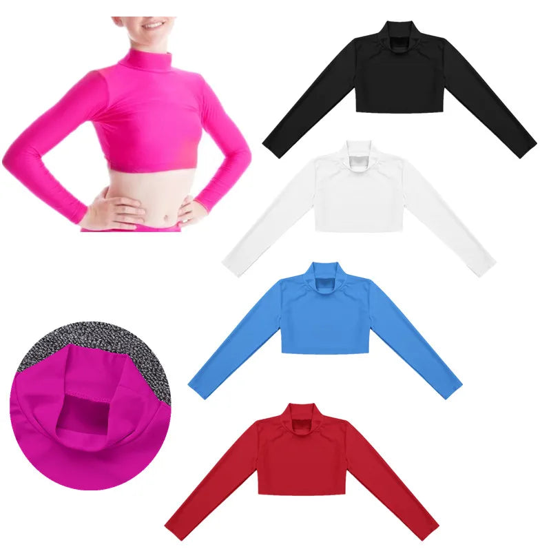 Crop Top Manches Longues avec Col Montant