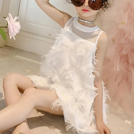 Girl's feather dress with bow at the back