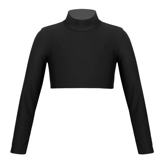 Crop Top Manches Longues avec Col Montant