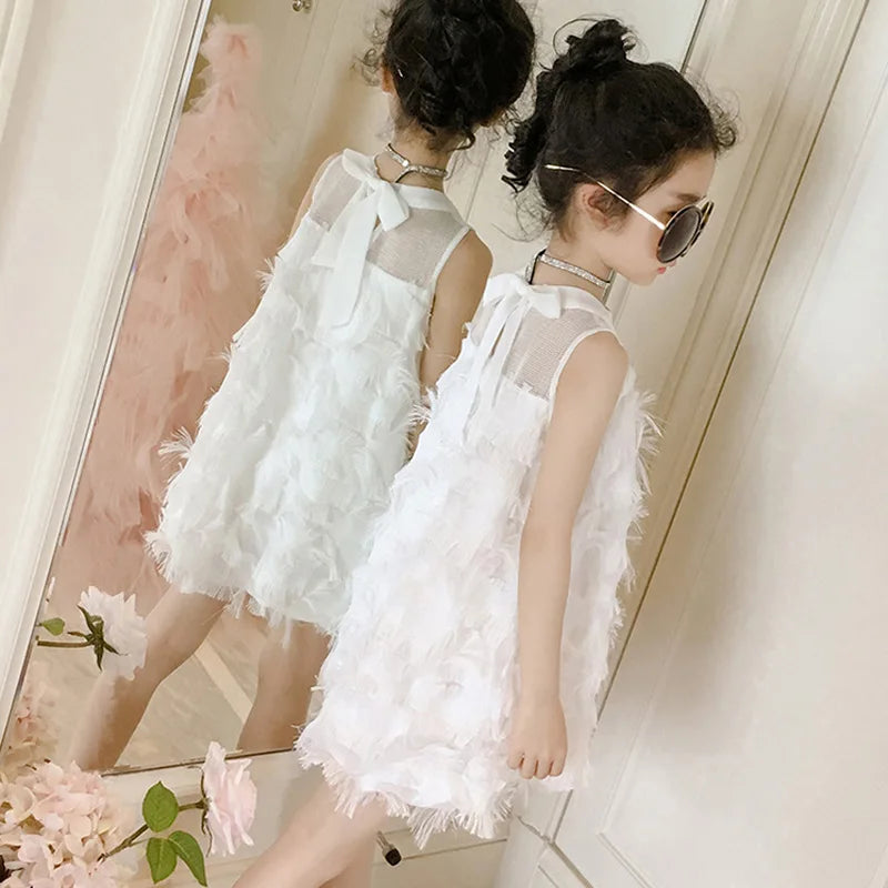 Girl's feather dress with bow at the back