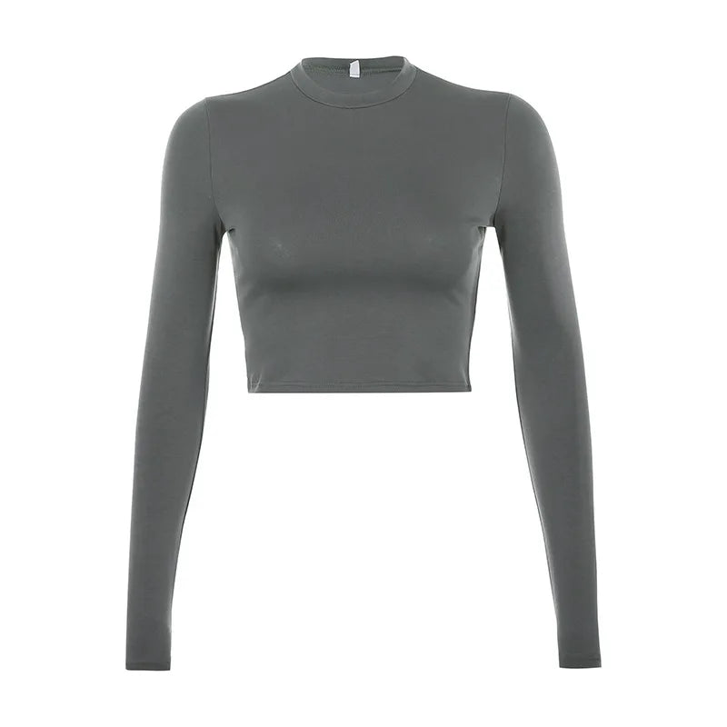 Crop Top Femme à Manches Longues