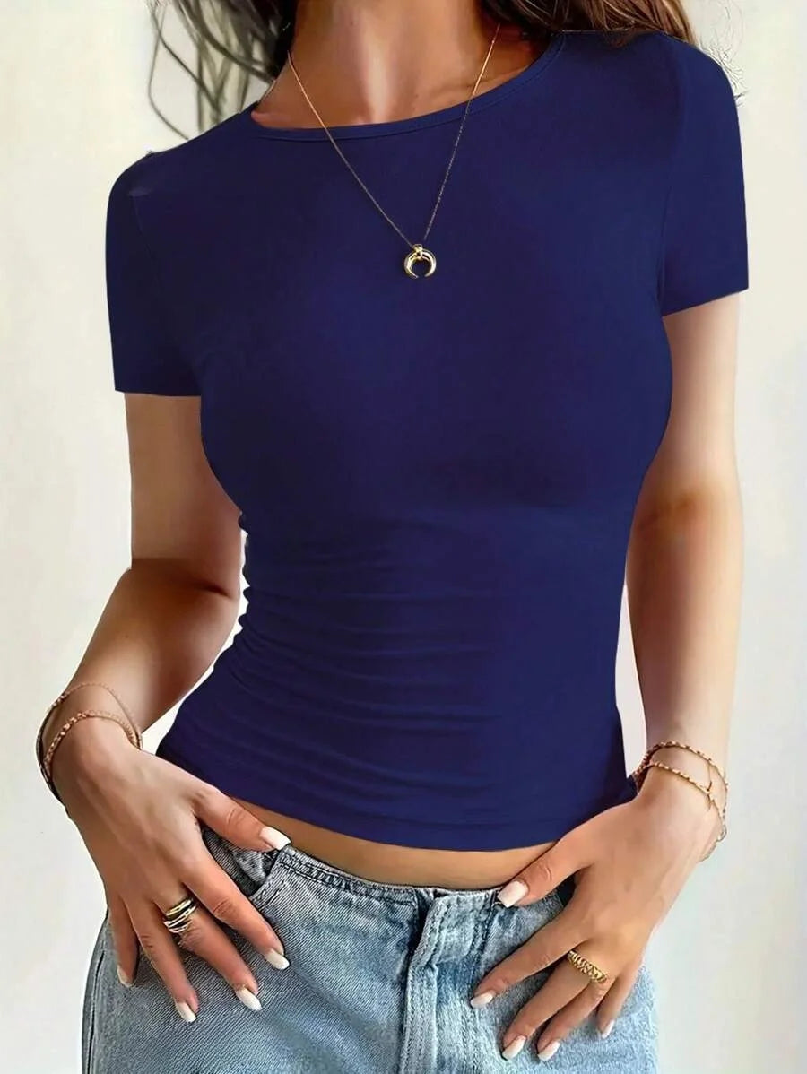 Crop Top Femme à Manches Courtes