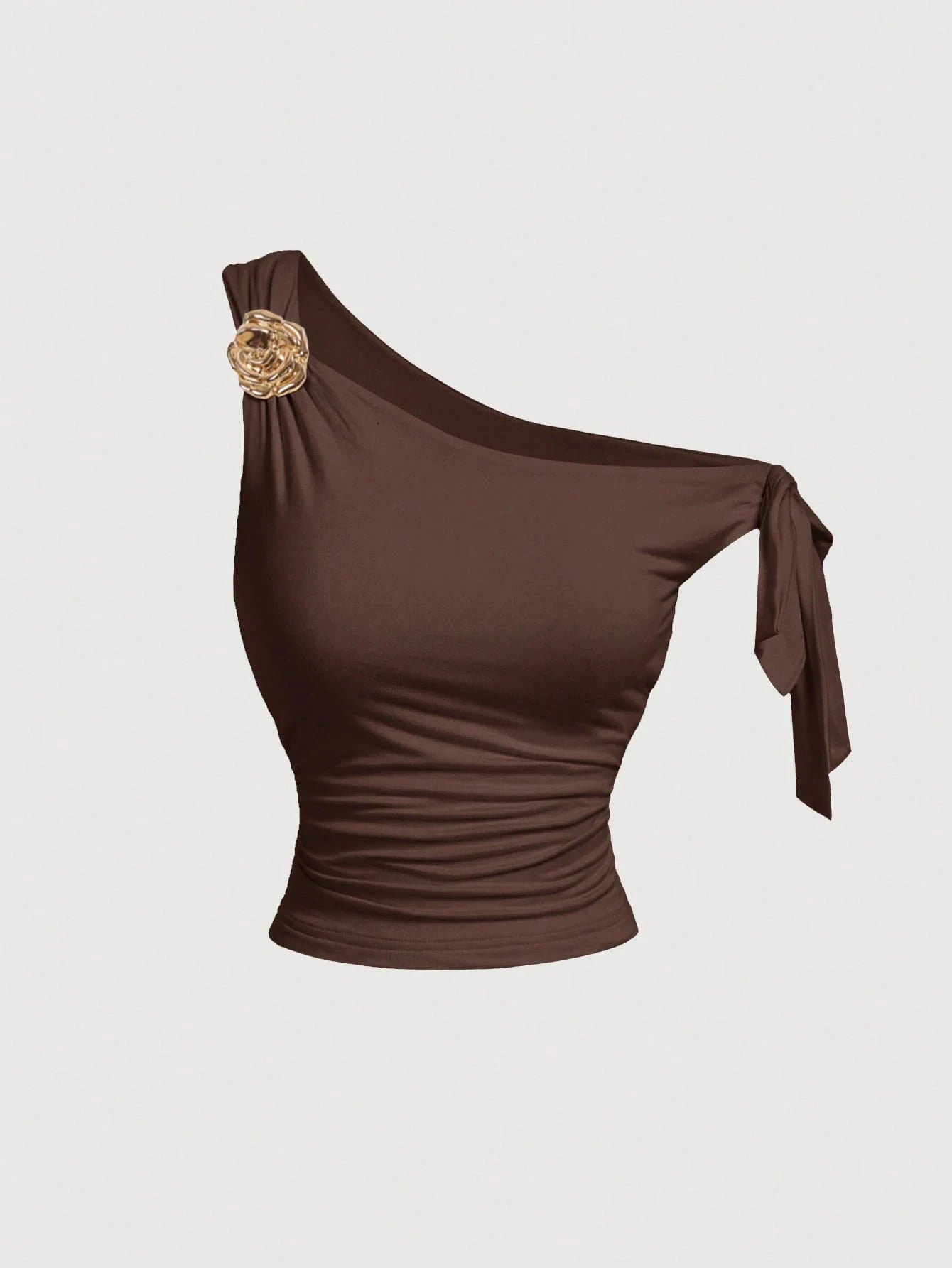 Women's Sexy Slim Fit One Shoulder Side Tie-Strap Pleating Waist Crop Top Casual Metal Buckle Decor Backless Top Summer 2026